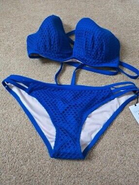 Shade & Shore Electric Blue Textured Two-Piece Bikini